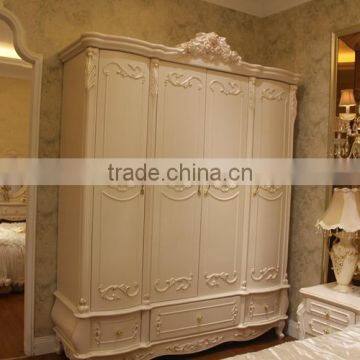 White Luxury Antique Customized Oak Solid Wood Luxury Wardrobe for Sale