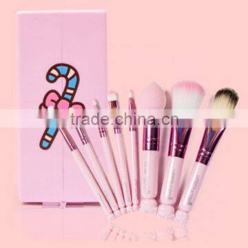 New Arrival! 8pcs Hello Kitty Makeup Brushes Professional Pink Plastic Handle Synthetic Hair Makeup Brush Set With Mirror photo-2