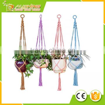 Wholesale 4 sets colorful Macrame Plant Hanger Indoor Outdoor Hanging Planter Basket Cotton Rope 4 Legs 40 Inch--Pink