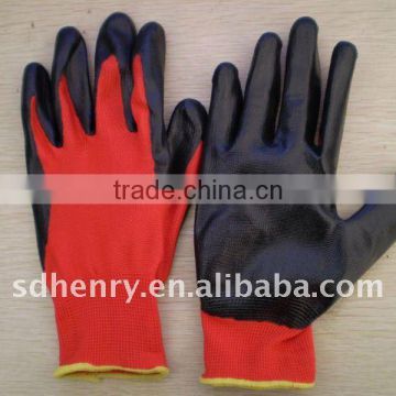 red polyster with black nitrile coated glove