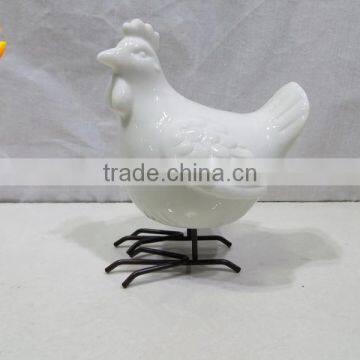 Ceramic white glaze rooster with metal feet