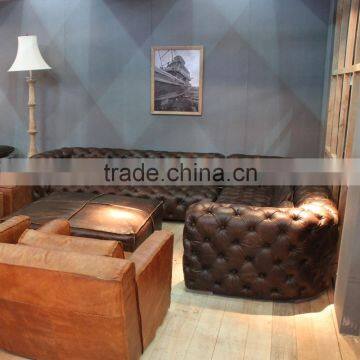 Latest Design Stylish Button Tufted Upholstered Leather Sofa Set/ Retro Vintage Style Genuine Leather Chesterfield Sofa photo-3