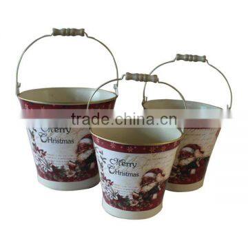 Christmas Flower Bucket Set of 3 Metal Flower Pots Set of 3 Metal Garden Pots Planters Set of 3