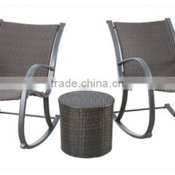 3Pc Wicker Rattan Rocking Chair And Round Coffee Table Set