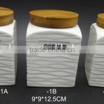 Coffee Tea Sugar Ceramic Storage Jar With Bamboo Lid photo-5