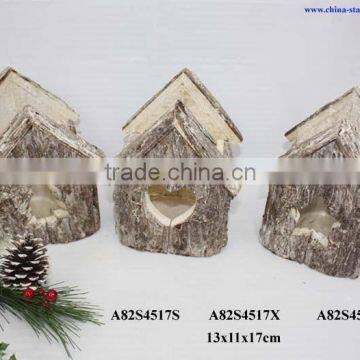 garden birdhouse shaped wood candle holder