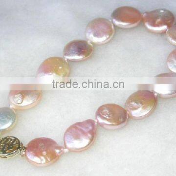 Ladies Designs 4-5mm Coin Shape Pink Freshwater Pearl Bracelet photo-2