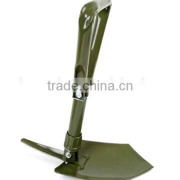 Tri-fold shovel with pickaxe