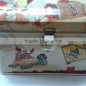 Colorful House Shape Tin Can Coin Bank With Lock photo-2