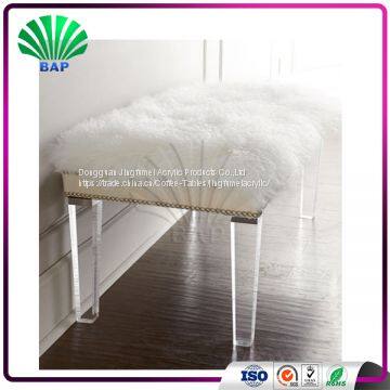 Luxury White Velvet Sofa Artificial Fur Cushion Bench Portable Sofa Bed Dressing Table Bench photo-2