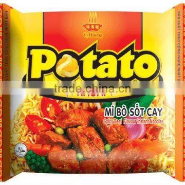 Potatoes instant noodles spicy beef flavour