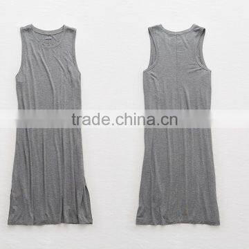 knit wear OEM Crew neck Side slits TANK MIDI Cotton Dresses for women