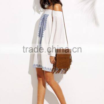 off Shoulder Smocking Mini Dress Digital Printing New Design Latest Western Dress Patterns for Girls photo-4