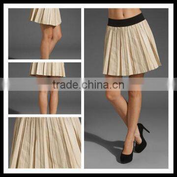 12SK003 Cream Lady pleat fashion skirt,latest design.