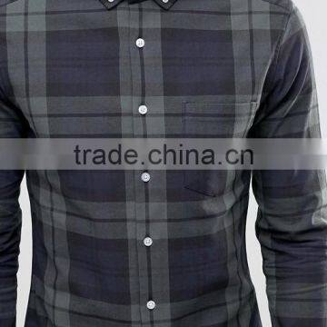 Custom Embroideried Logo New Design Long Sleeve Mens 97% Cotton 3% Elastane All Check Print Skinny Fit Fashion Shirts photo-3