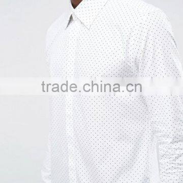 Plus Size Long Sleeve Spread Collar Mens Pre-Shrunk 100% Cotton Breathable Slim Fit Casual White Point Printed Dress Shirts photo-3