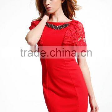 Knee-Length Backless Embroidery Lace Sleeve Evening Dress Red Short Patterns photo-6