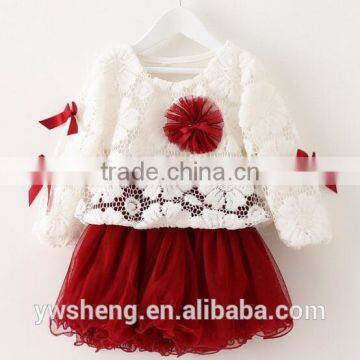 Top quality baby girls dress cheap long sleeve children princess lace top dress