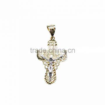 Two tone plated filigree Crucifix Cross pendant