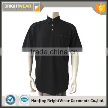 Mens polyester basic safety short sleeve contrast piping uniform black polo shirt