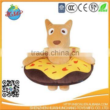 plush dog toy with stuffed plush donut cushion