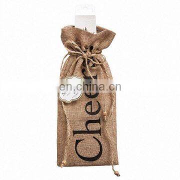 Cheers burlap Drawstring Wine Gift Bags