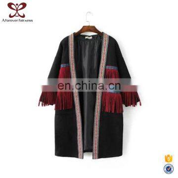 New Model Chinese Style Ethnic Black Tassels Women Fashion Suede Jacket