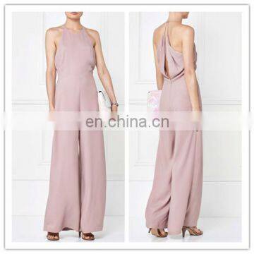 100% Polyester Elegant Drape Back Halter Long Evening Jumpsuits (17061903)