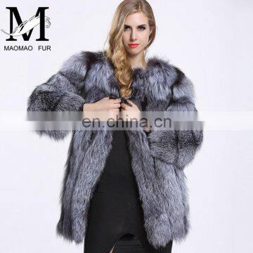 Short Style Elegant Plain Silver Fox Fur Ladies Fashion Winter Coat Factory