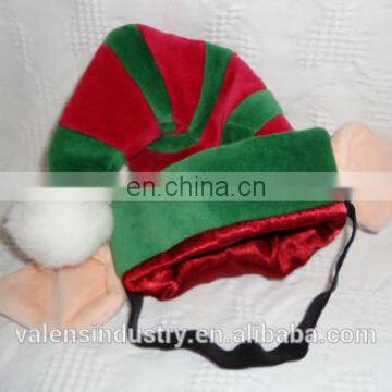 Fashion Funny Luxury Plush Santa Claus Christmas Elf Ears Hats with Red & Green Color