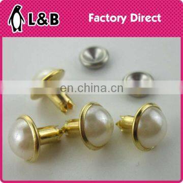 Fashion garment accessory 8mm metal jeans rivet with pearl beads for lady clothing