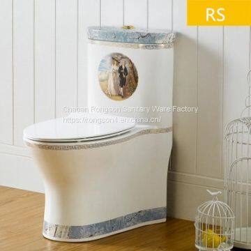 Bathroom One piece wc new blue decal ceramics siphonic beautiful toilet