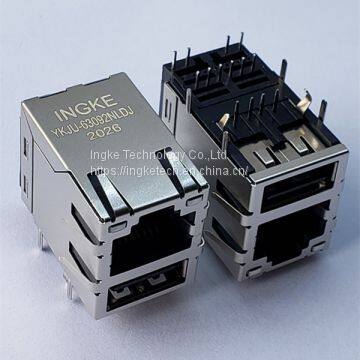 INGKE YKJU-63092NLDJ Direct Substitute ARJE-0032 1 Port RJ45 With USB RJ45 Magjack Connectors 100 Base-T Through Hole