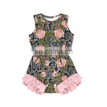 Serpentine pattern flower printing Toddlers Soft Newborn Bodysuit ruffle Girl Romper