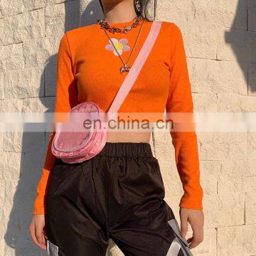 Hot Wholesale Women's Ladies Sexy Skinny Printed Long-sleeved Knitted Bottoming Crop Top photo-3