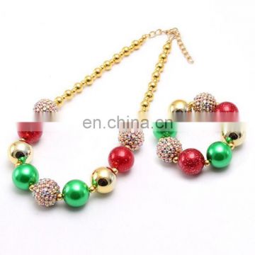 Christmas Chunky Necklace Set Necklace + bracelet 2pcs Girl bubble beads boutique Jewelry Sets