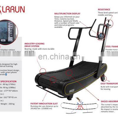 Gym equipment factory running machine commercial use cardio fitness equipment self generating curved treadmill