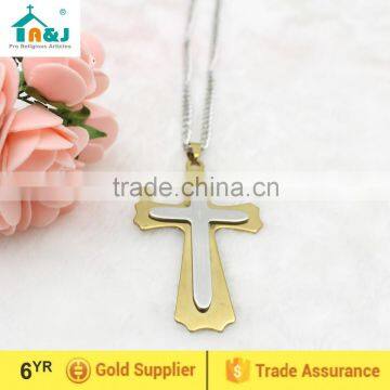 Men's Stainless Steel Cross with Cable Pendant Necklace