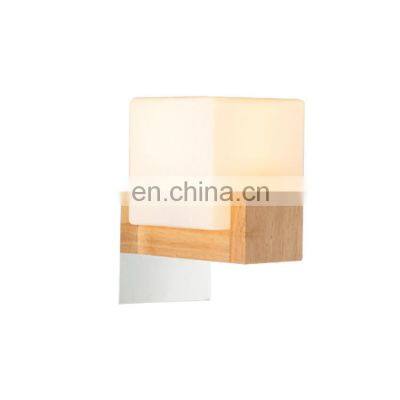 Modern Creative Square LED Wall Lamp Simple Wood Art Bedroom Bedside Lamp