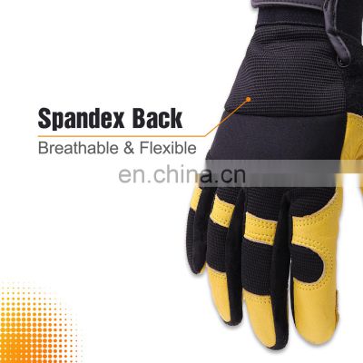 HANDLANDY New Design Yellow Durable Cowhide Leather Safety Driving Work Vibration-Resistant Working Mens Leather Gloves