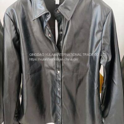 Ladies'faux Leather Shirt photo-2