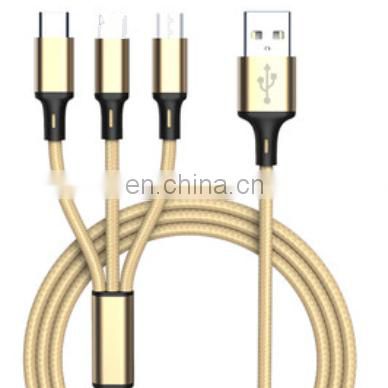 Wholesale 2M 3 In 1 Nylon Braid Fast Charging Multiple USB Charging Cable For Iph/Type-C/Android