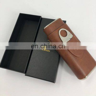 Cigar 3 Finger Pu Genuine Leather Cigar Travel Case Gift bx for Cigar Holder photo-4