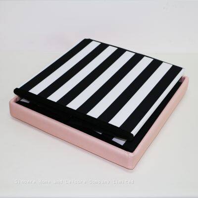 Foldable Storage Polyester Ottoman-Striped Pattern