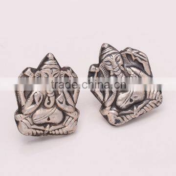 925 SOLID STERLING FINE SILVER OLD & ANTIQUE SILVER GOD GANESH EARRING