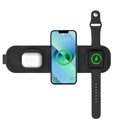 Portable 3 in 1 Wireless Magnetic Charger for Phones Earphones Smart Watches Foldable Fabric Design Charging Dock