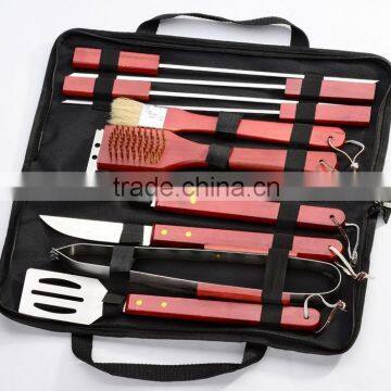 yangjiang factory manufacture stainless steel professional bbq accessories with wooden handle