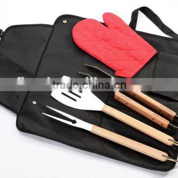 yangjiang factory manufacture stainless steel portable bbq tools with wood handle