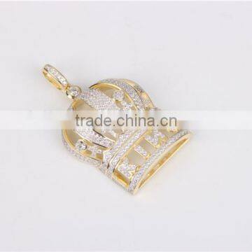 China Jewelry Factory Suply Men's Crown Pendant 925 Sterling Silver White Diamond Pendant