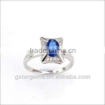 new Sapphire design ladies Created Blue Sapphire finger ring 925 Silver Rhodium plated Tanzanite blue